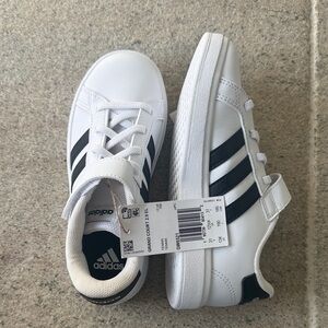 adidas Kids White Sneakers with Black Three-Stripes